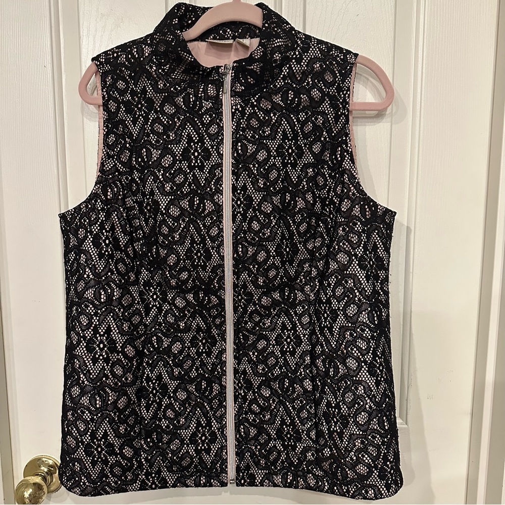 Zenergy By Chico's Women's M Sheer Vest Black Lace Light Pink Fairy Whimsigoth